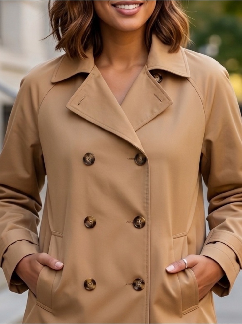 Jones New York Signature Camel Double Breasted Cropped Trench Coat Jacket XL